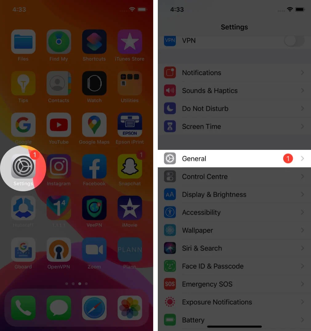open settings and then tap on general on iphone