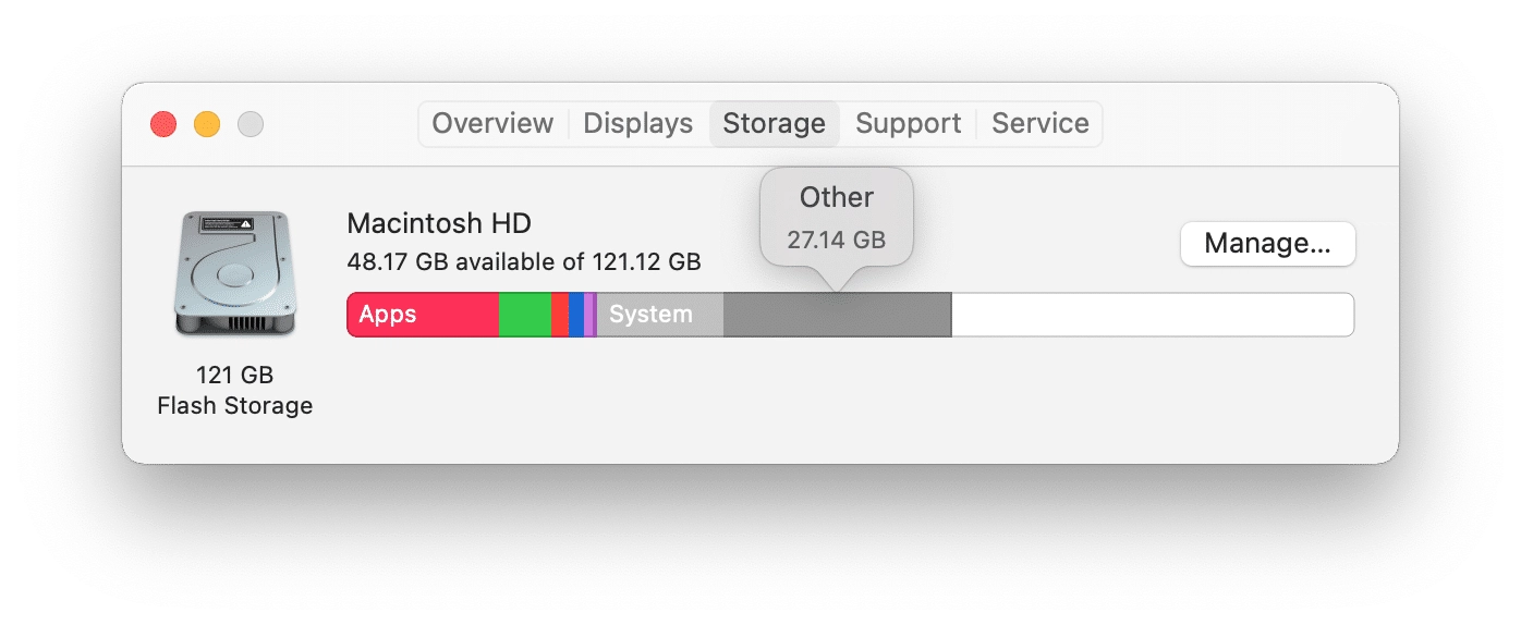 Other Storage on Mac Mac storage usage panel showing Other category