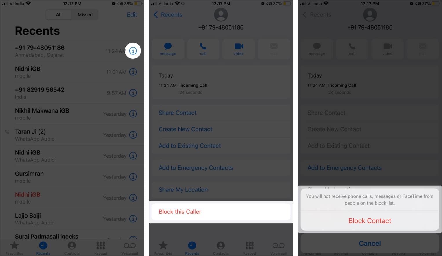 Permanently block no caller id calls using contacts