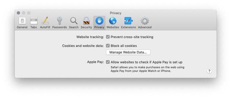 Check Safari privacy settings