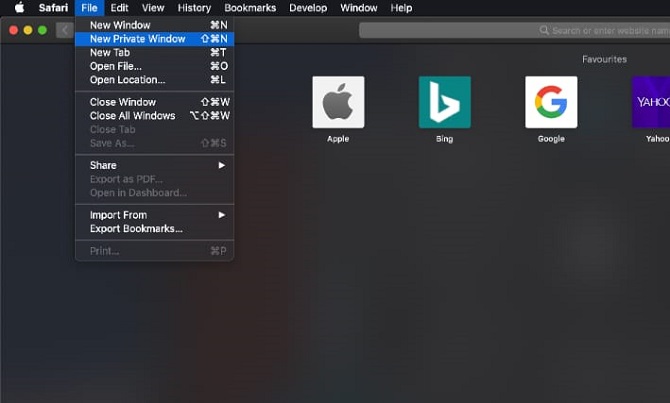 safari browser dropdown menu for private mode