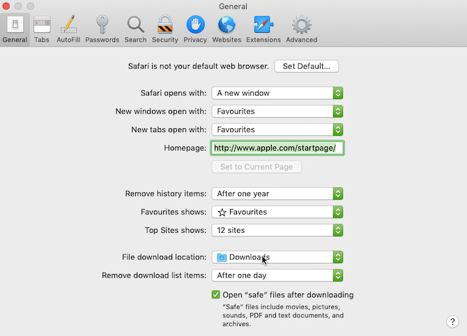 Using Safari's Preferences to check your file download location
