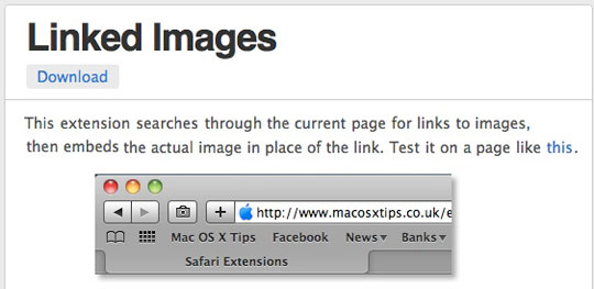 safari extension, Linked Images