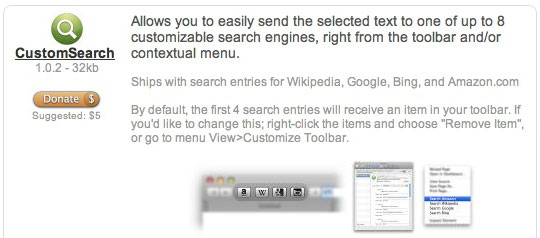 safari extension, CustomSearch