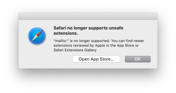 Safari no longer supports unsafe extensions error message Mac