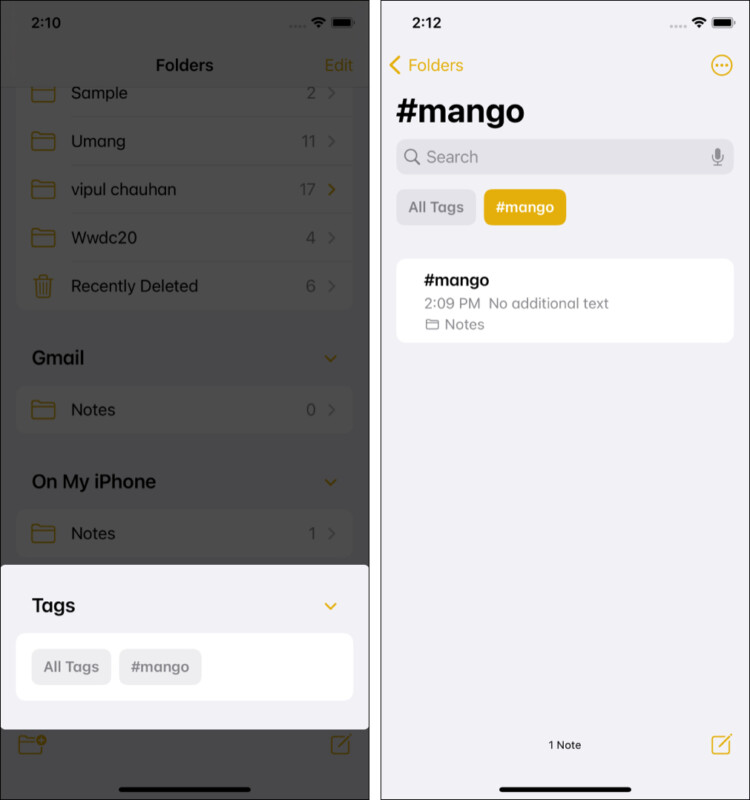 See all tags in Notes app in iOS 15