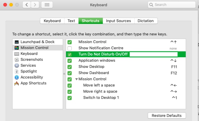 Shortcut creation to toggle DnD mode on macOS