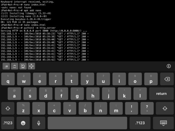 Simple web server on iOS showing access logs