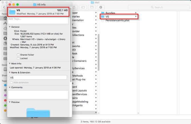 size of the library mail folder