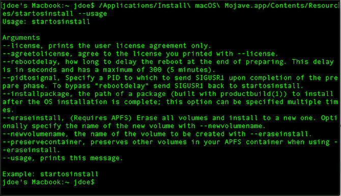 Arguments and Options for startosinstall