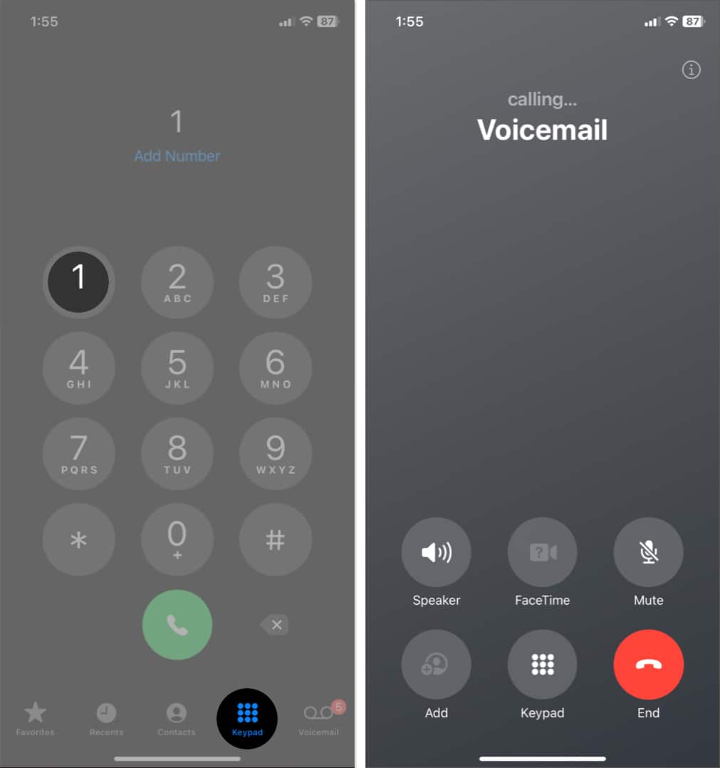 tap and hold 1 in phone