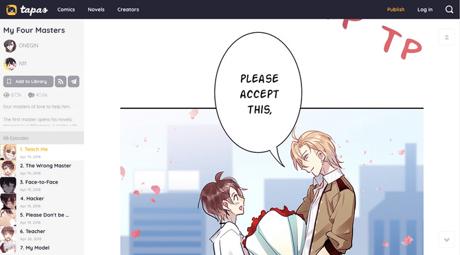 tapas comic reader web user interface