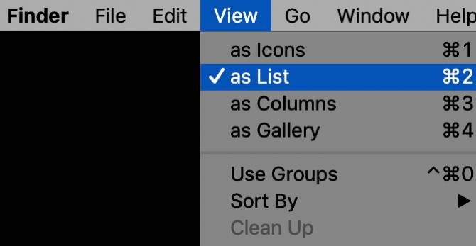 Selecting View as List for macOS Finder