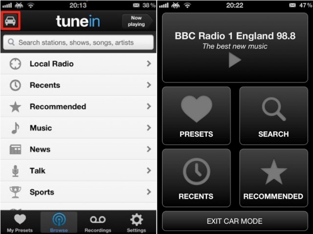 tunein-car-mode Listen To Live Radio On Your iOS Device With TuneIn Radio