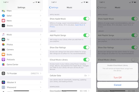 Turn off iCloud Music