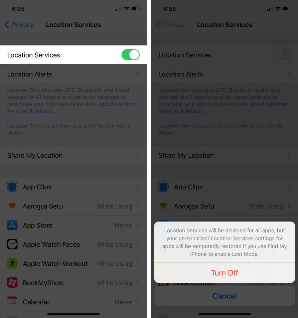 turn off location services on iphone
