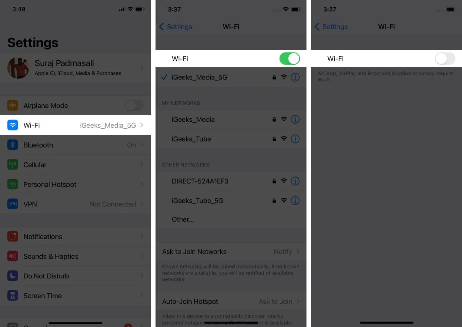 Turn Off Wi-Fi on iPhone