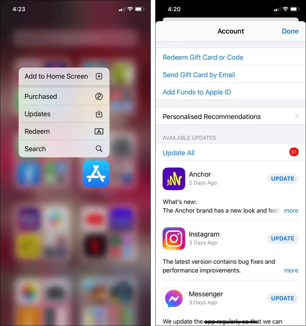 Update Instagram app on iPhone
