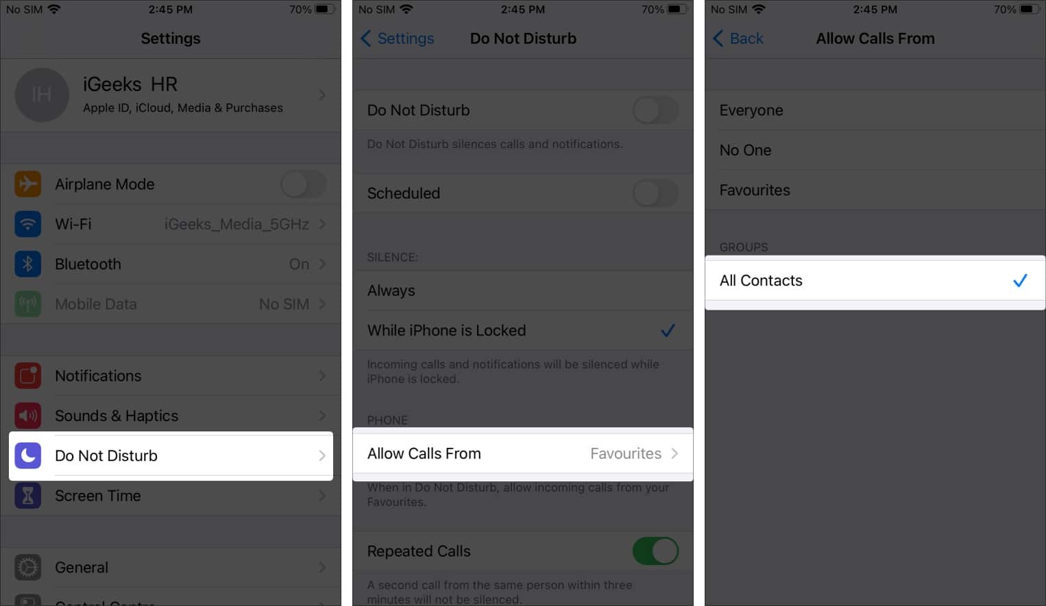 Use DND to block no caller id calls temporarily