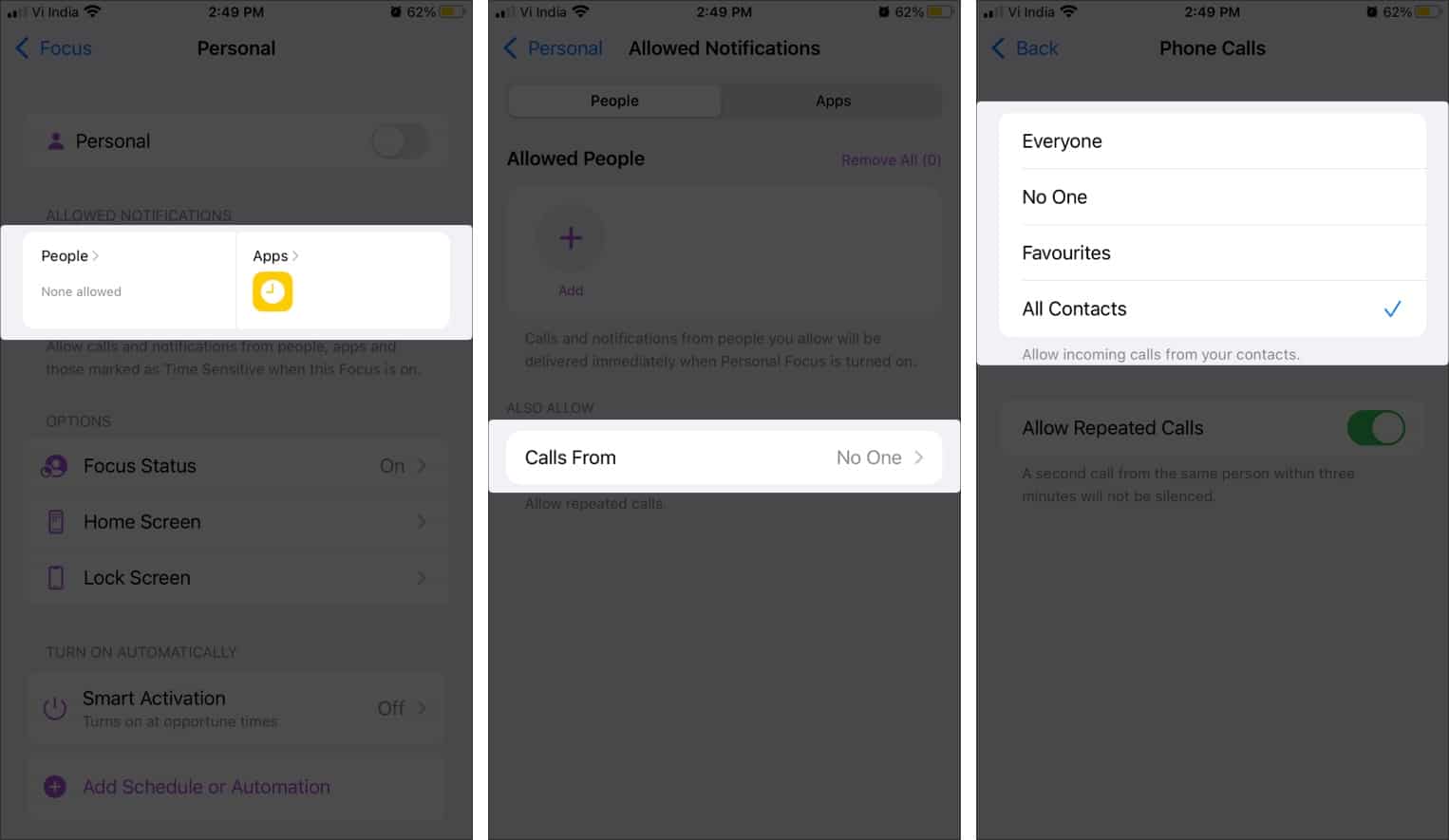 Use Focus to block no caller id calls temporarily