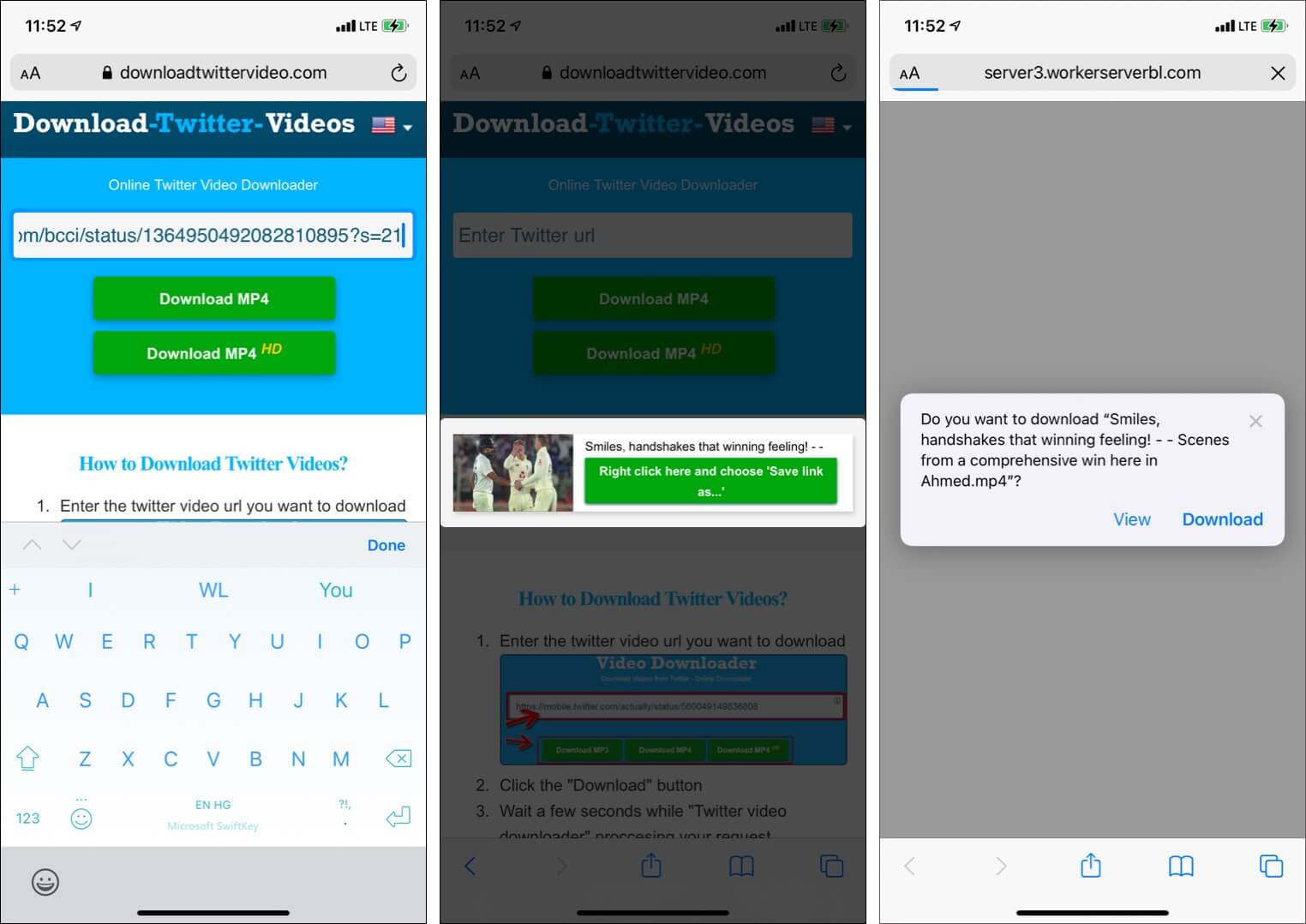 Visit DownloadTwitterVideo paste link and tap Download MP4