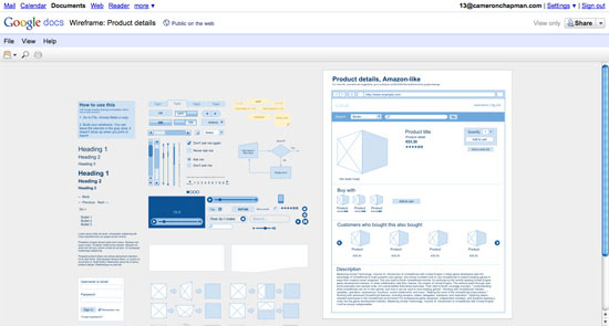 Google Drawings wireframing