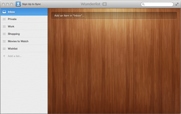 An Empty Wunderlist Screen Waiting for Tasks